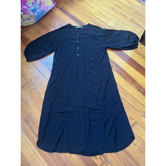 Ann Taylor LOFT Solid Loose Oversized T-Shirt Button Shirt Midi Dress Black - Picture 8 of 13
